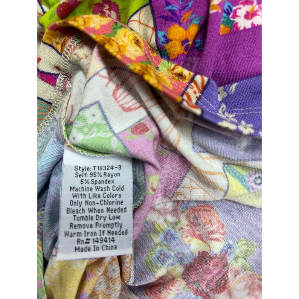 Johnny Was Los Angeles Patchwork Floral Print Rayon Tee Multi Color Small - Picture 5 of 5